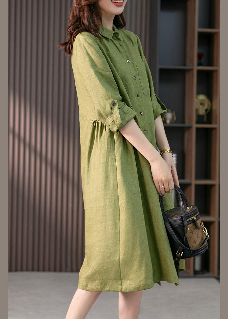 Casual Pink Peter Pan Collar Button Wrinkled Maxi Dresses Long Sleeve LY1739 - fabuloryshop