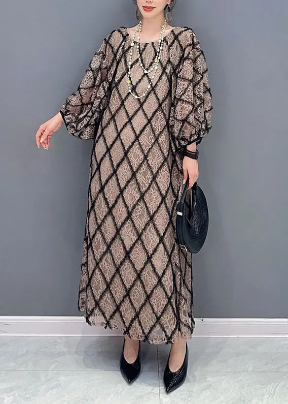 Casual Plaid O Neck Patchwork Tulle Long Dress Fall Ada Fashion