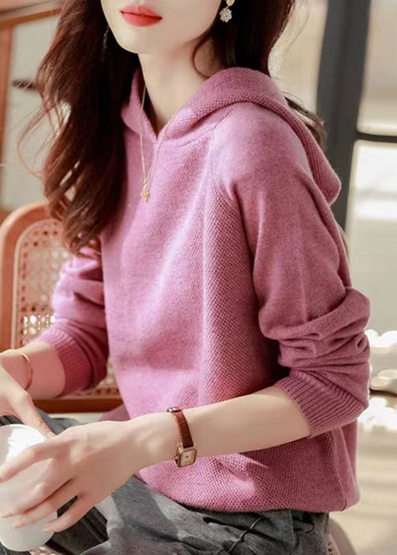 Purple Hooded Thick Knit Woolen Sweaters