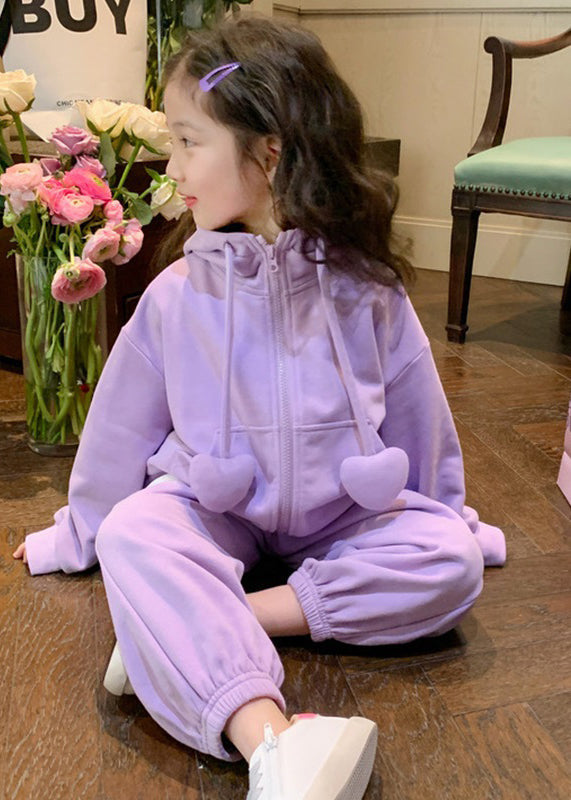 Casual Purple Hooded Top And Pants Cotton Baby Girls Two Pieces Set Fall Ada Fashion