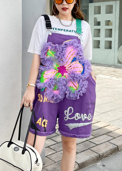 Casual Purple Slash Neck Floral Graphic Print Jumpsuits Summer LY6044 - fabuloryshop