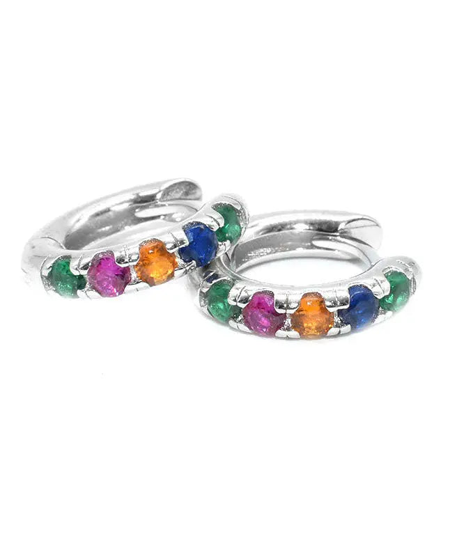 Casual Rainbow Sterling Silver Zircon Hoop Earrings Ada Fashion