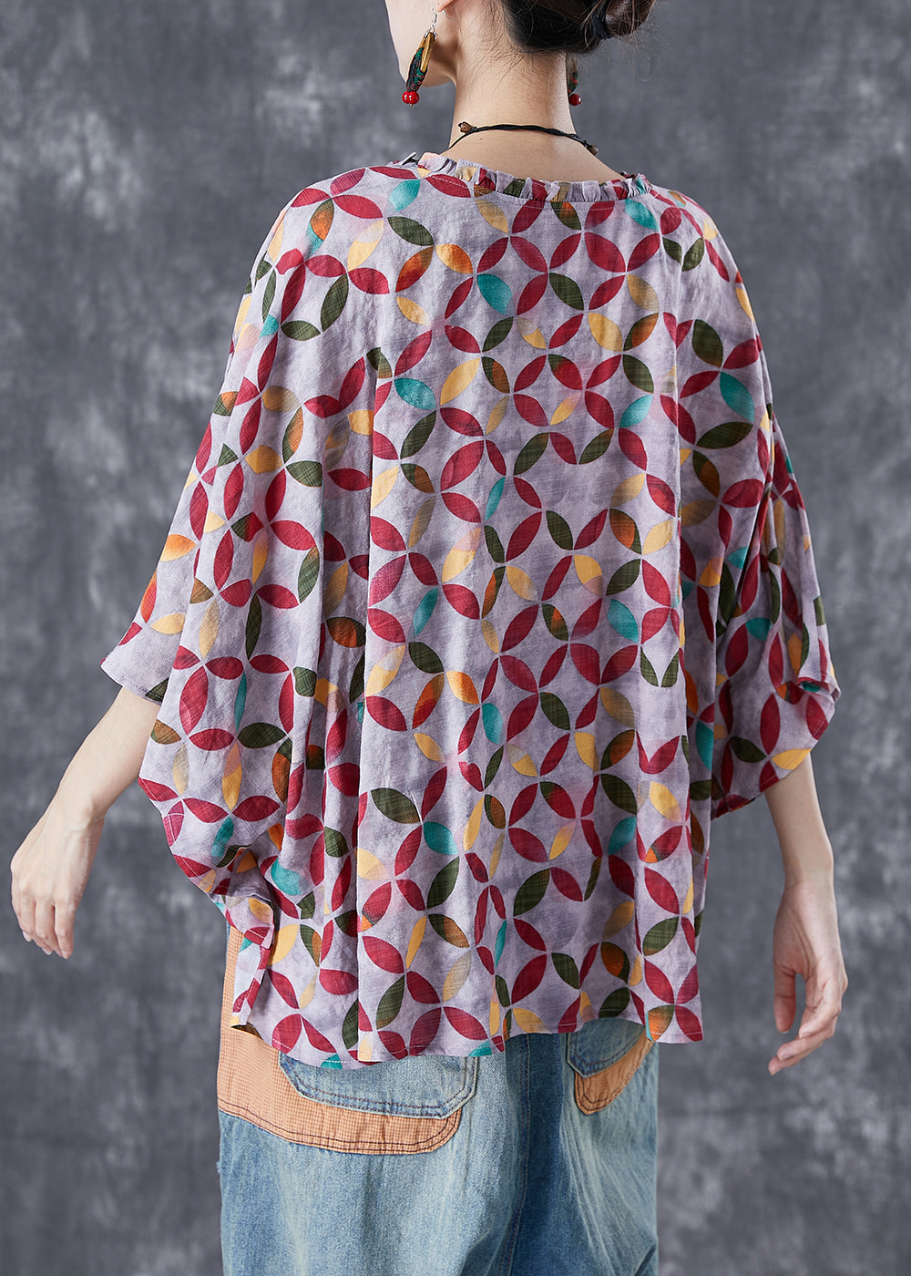Casual Red Oversized Print Low High Design Cotton Top Summer LY4994 - fabuloryshop