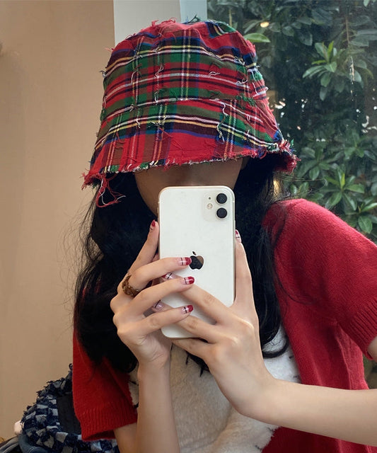 Casual Red Striped Patchwork Cotton Cloche Hat LY502