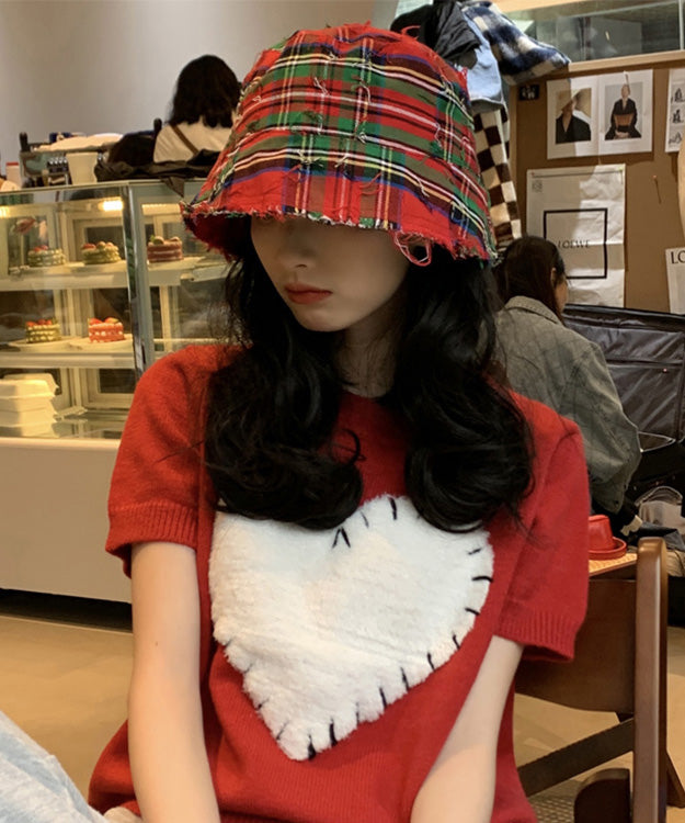 Casual Red Striped Patchwork Cotton Cloche Hat LY502