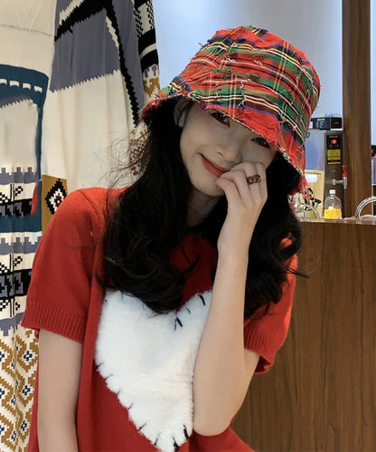 Casual Red Striped Patchwork Cotton Cloche Hat LY502 - fabuloryshop