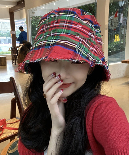 Casual Red Striped Patchwork Cotton Cloche Hat LY502 - fabuloryshop