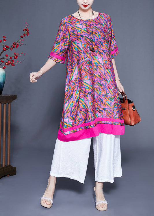 Casual Rose Oversized Print Linen Silk Robe Dresses Summer LC0427 - fabuloryshop