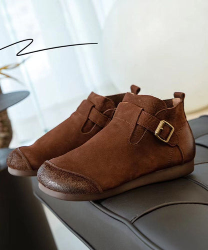 Casual Splicing Brown Ankle Boots Buckle Strap BootsLC0512 - fabuloryshop