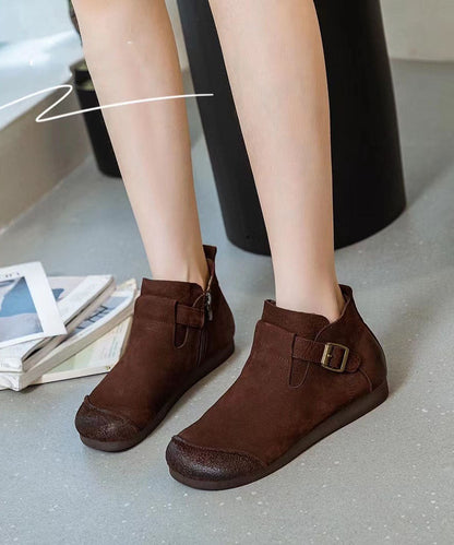 Casual Splicing Brown Ankle Boots Buckle Strap BootsLC0512 - fabuloryshop