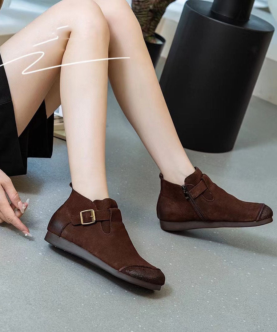 Casual Splicing Brown Ankle Boots Buckle Strap BootsLC0512 - fabuloryshop