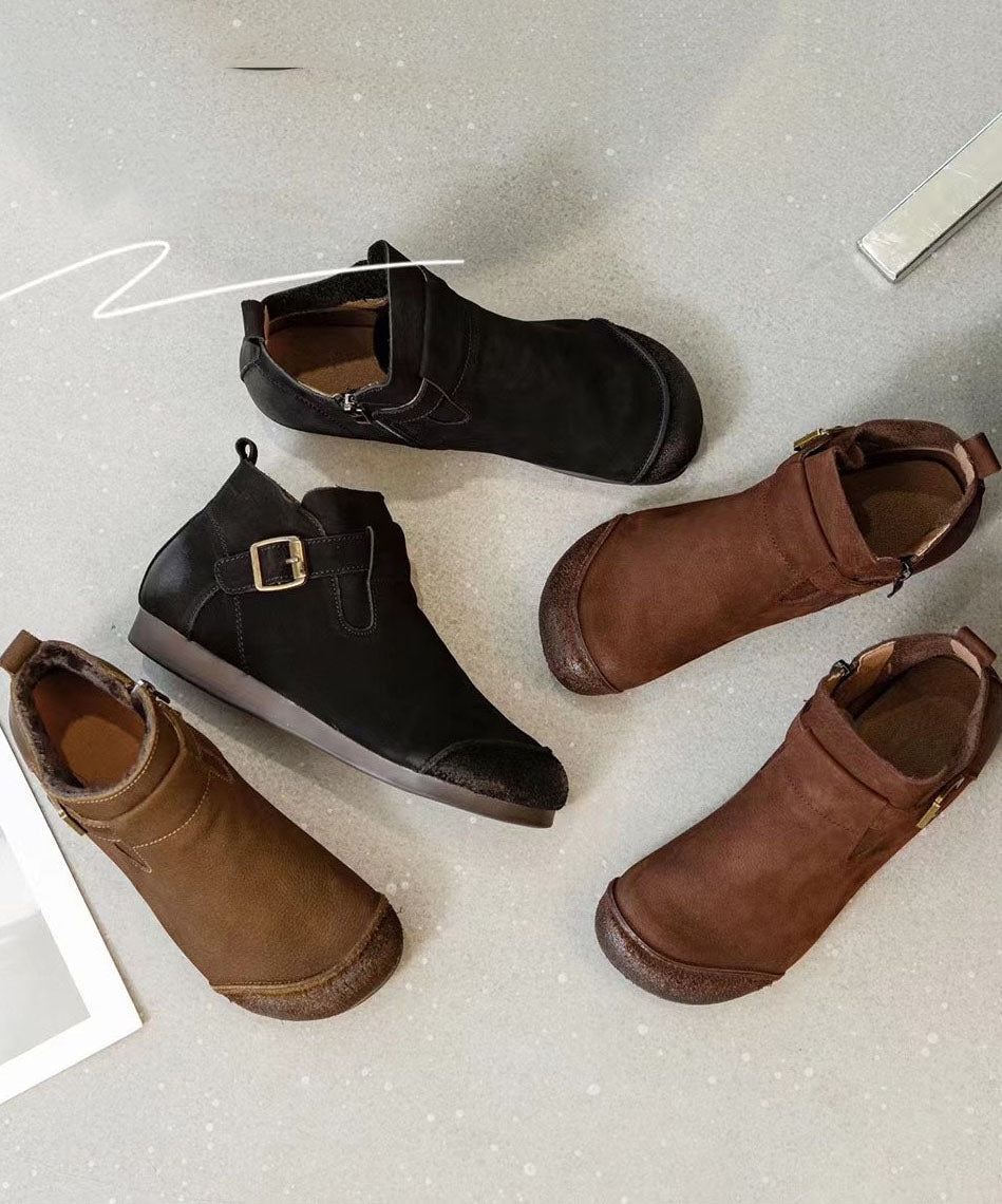 Casual Splicing Brown Ankle Boots Buckle Strap BootsLC0512 - fabuloryshop