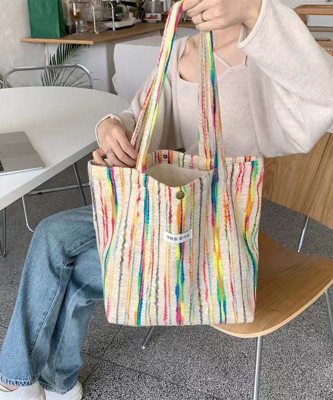 Casual White Colorful Stripes High-capacity Woolen Satchel Handbag LY1731
