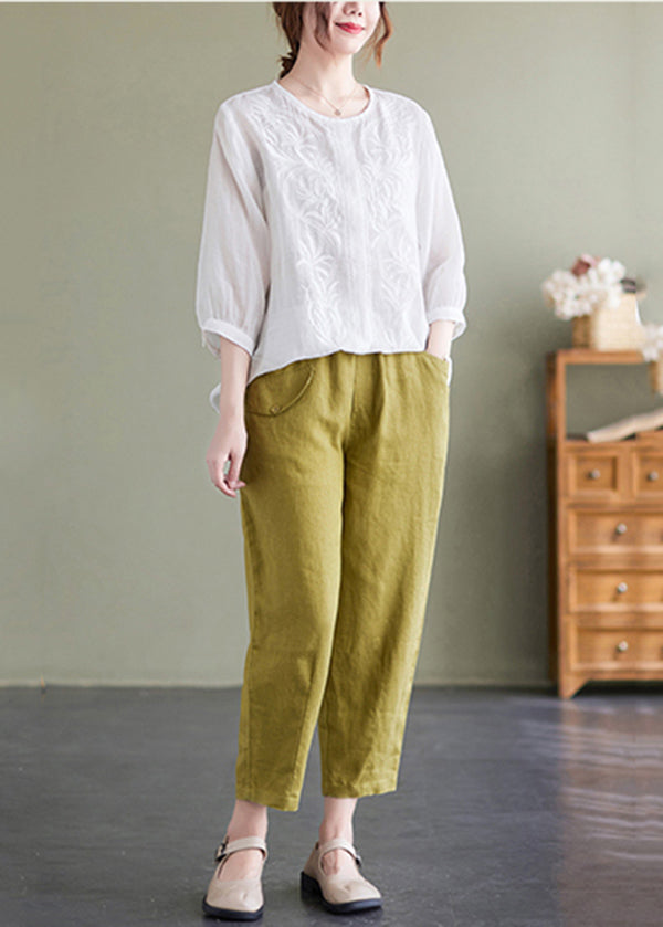 Casual White Embroideried Oversized Linen Shirt Summer LY7321 - fabuloryshop