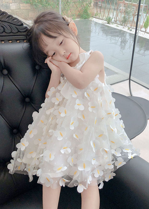 Casual White Floral Decorated Patchwork Tulle Baby Girls Dress Summer LY5466 - fabuloryshop