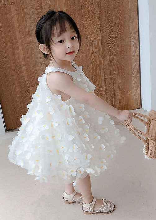 Casual White Floral Decorated Patchwork Tulle Baby Girls Dress Summer LY5466 - fabuloryshop