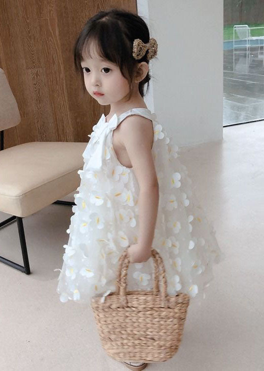 Casual White Floral Decorated Patchwork Tulle Baby Girls Dress Summer LY5466 - fabuloryshop