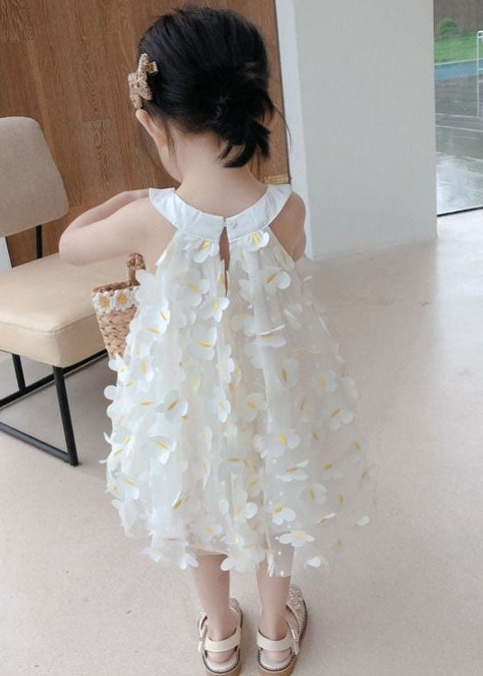 Casual White Floral Decorated Patchwork Tulle Baby Girls Dress Summer LY5466 - fabuloryshop
