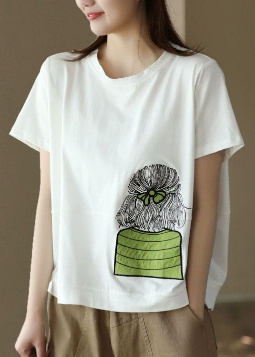 Casual White O-Neck Embroideried Patchwork Cotton Top Summer LY5040 - fabuloryshop