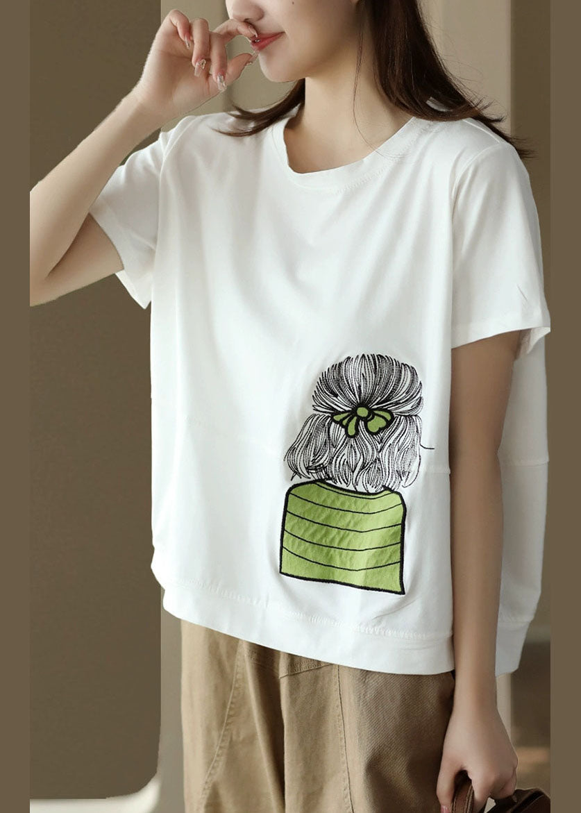 Casual White O-Neck Embroideried Patchwork Cotton Top Summer LY5040 - fabuloryshop