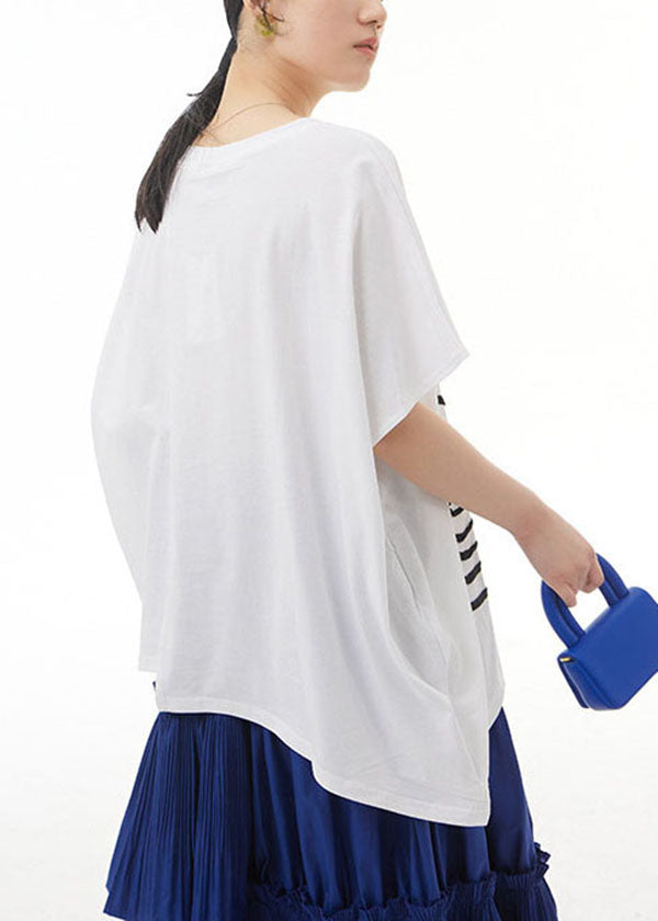 Casual White O Neck Patchwork Cotton T Shirt Tops Summer LY1156 - fabuloryshop