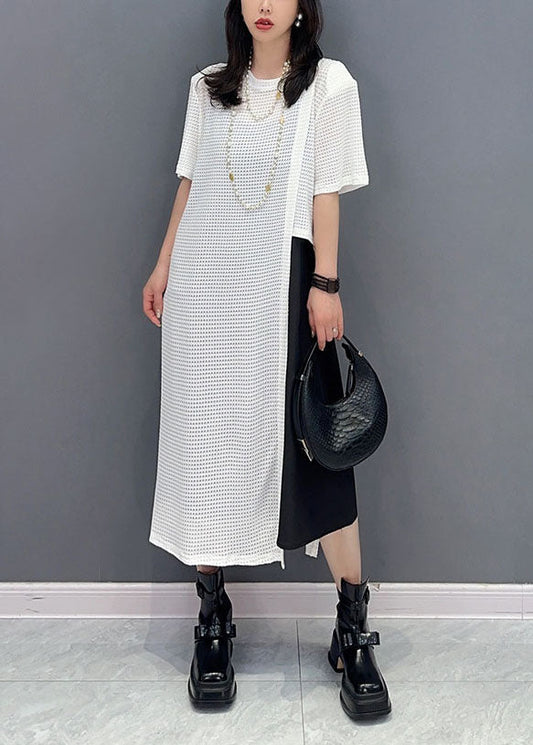 Casual White O Neck Patchwork Hollow Out Cotton Dresses Summer LY5734 - fabuloryshop