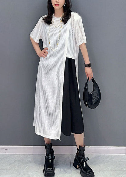 Casual White O Neck Patchwork Hollow Out Cotton Dresses Summer LY5734 - fabuloryshop