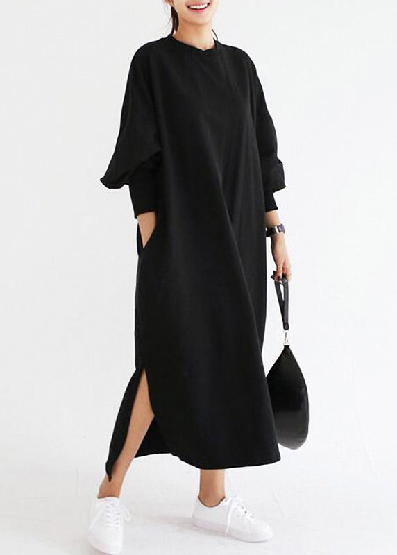 Casual Women Crew Neck Batwing Sleeve Striped Black Long Sweatshirt Dress LC0038 - fabuloryshop