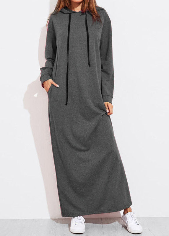 Casual Women Solid Color Full Sleeve Long Hooded Sweatshirt Dress Dark Gray LC0020 - fabuloryshop