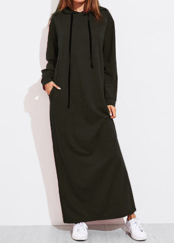 Casual Women Solid Color Full Sleeve Long Hooded Sweatshirt Dress Dark Gray LC0020 - fabuloryshop