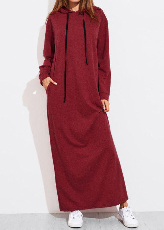 Casual Women Solid Color Full Sleeve Long Hooded Sweatshirt Dress Dark Gray LC0020 - fabuloryshop