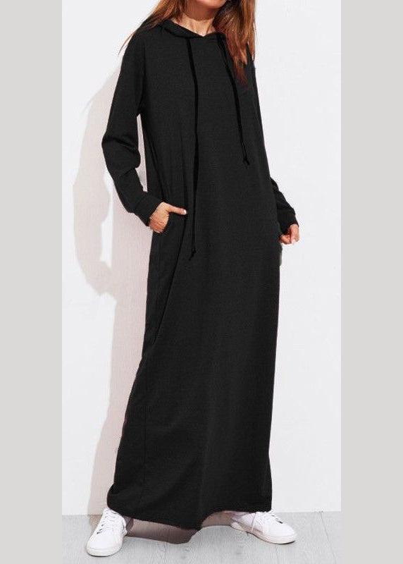 Casual Women Solid Color Full Sleeve Long Hooded Sweatshirt Dress Dark Gray LC0020 - fabuloryshop
