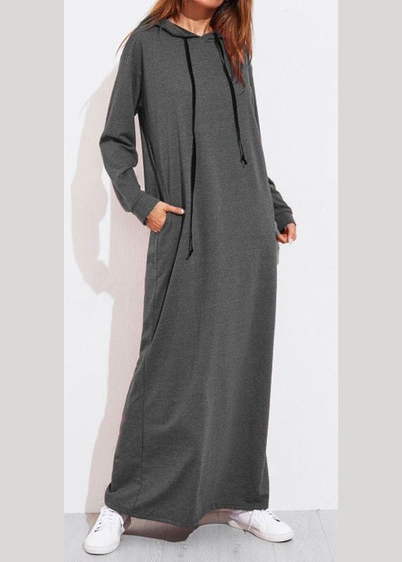 Casual Women Solid Color Full Sleeve Long Hooded Sweatshirt Dress Dark Gray LC0020 - fabuloryshop