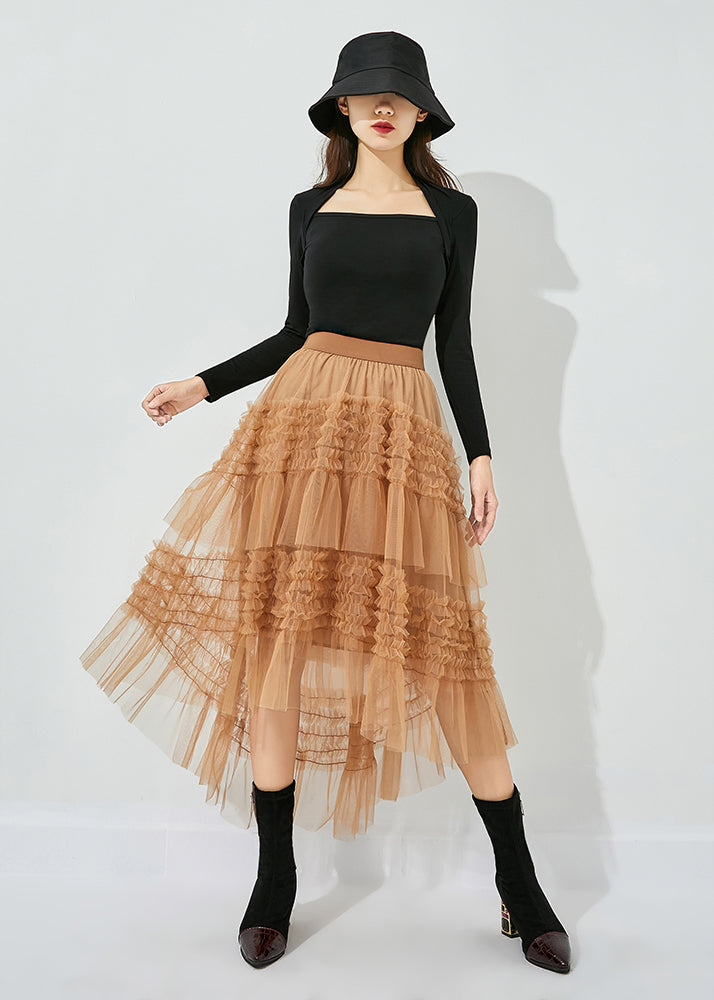 Casual Yellow Low High Design Patchwork Wrinkled Tulle Skirts Summer LY0851 - fabuloryshop