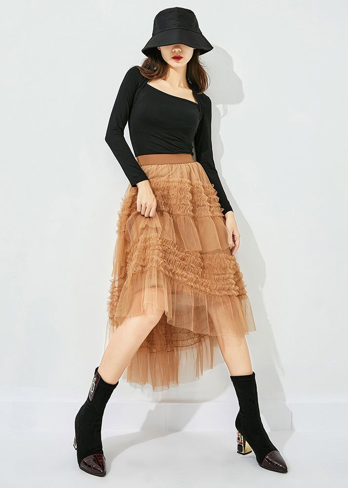 Casual Yellow Low High Design Patchwork Wrinkled Tulle Skirts Summer LY0851 - fabuloryshop