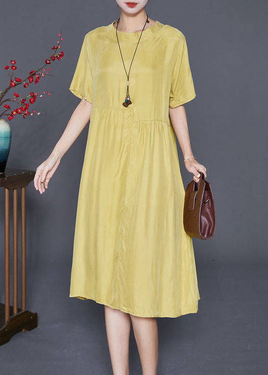 Robe décontractée en soie froissée surdimensionnée jaune patchwork été LY7677