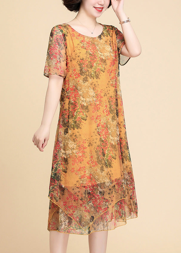 Casual Yellow Print Chiffon Maxi Dress Summer LY1784 - fabuloryshop