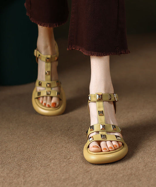 Casual Yellow Rivet Sandals Buckle Strap Chunky Sandals LY4398 - fabuloryshop