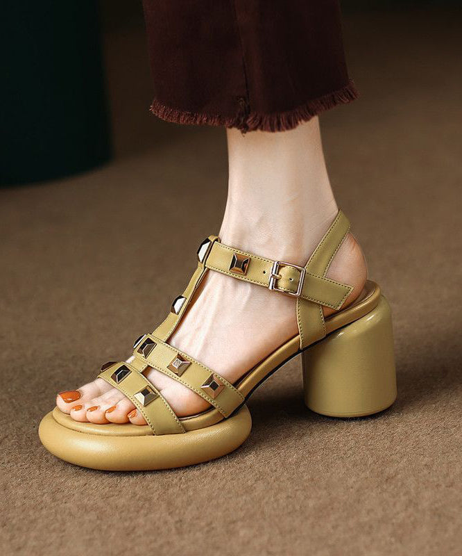 Casual Yellow Rivet Sandals Buckle Strap Chunky Sandals LY4398 - fabuloryshop