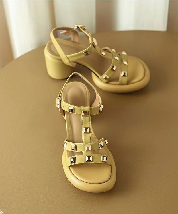 Casual Yellow Rivet Sandals Buckle Strap Chunky Sandals LY4398 - fabuloryshop