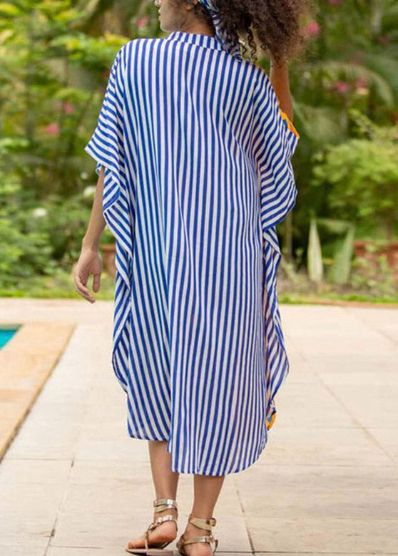 Casual Yellow Stand Collar Striped Button Button Maxi Dresses Summer LY3026 - fabuloryshop