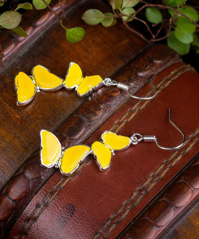 Casual Yellow Sterling Silver Beeswax Butterfly Drop Earrings Ada Fashion