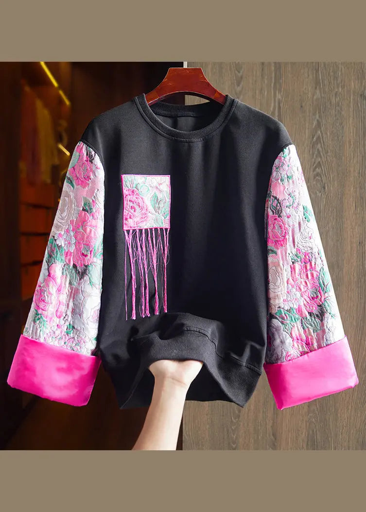 Casualn White O-Neck Embroideried Cotton Sweatshirt Fall Ada Fashion