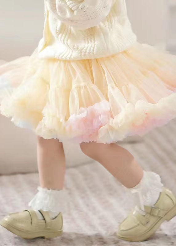 Chic Apricot Ruffled Patchwork Tulle Kids Girls Skirts Summer LY5432 - fabuloryshop