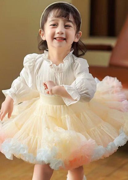 Chic Apricot Ruffled Patchwork Tulle Kids Girls Skirts Summer LY5432 - fabuloryshop