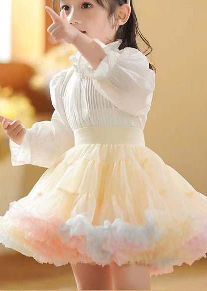 Chic Apricot Ruffled Patchwork Tulle Kids Girls Skirts Summer LY5432 - fabuloryshop