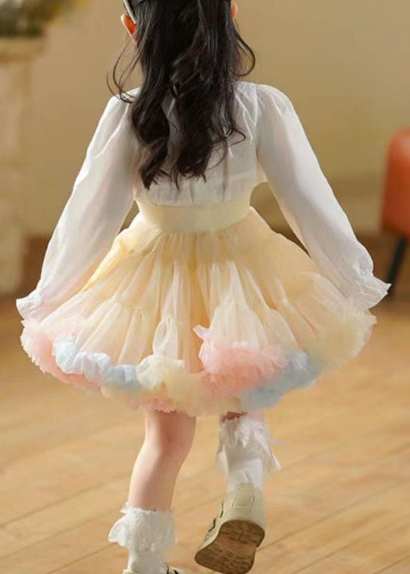 Chic Apricot Ruffled Patchwork Tulle Kids Girls Skirts Summer LY5432 - fabuloryshop