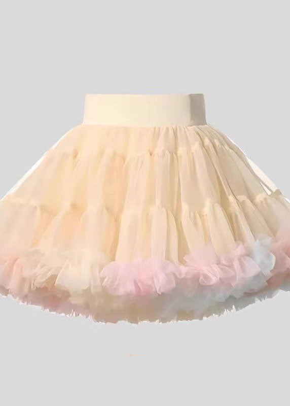 Chic Apricot Ruffled Patchwork Tulle Kids Girls Skirts Summer LY5432 - fabuloryshop