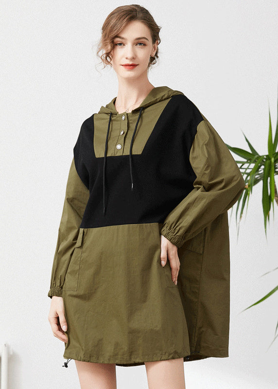Chic Army Green Hooded Oversized Patchwork Cotton Sweatshirt Streetwear Spring LY0294 - fabuloryshop