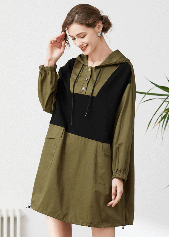Chic Army Green Hooded Oversized Patchwork Cotton Sweatshirt Streetwear Spring LY0294 - fabuloryshop